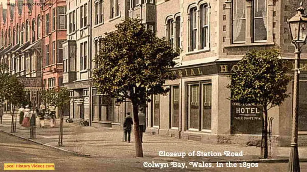 Closeup of the old photo of the hotel on Station Road, Colwyn Bay, Wales, taken in the 1890s