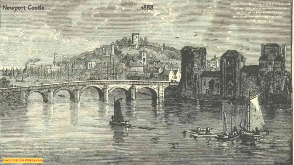 Old Book illustration of Newport and Newport Castle, Wales, published 1888