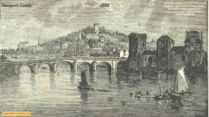 Old Book illustration of Newport and Newport Castle, Wales, published 1888