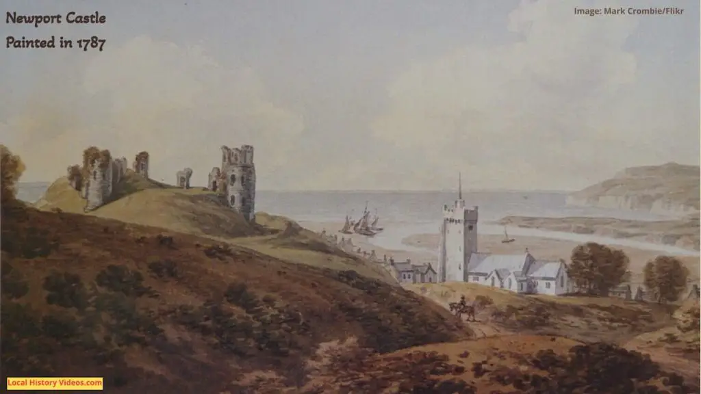 Vintage postcard of a picture of Newport Castle, Wales, painted in 1787