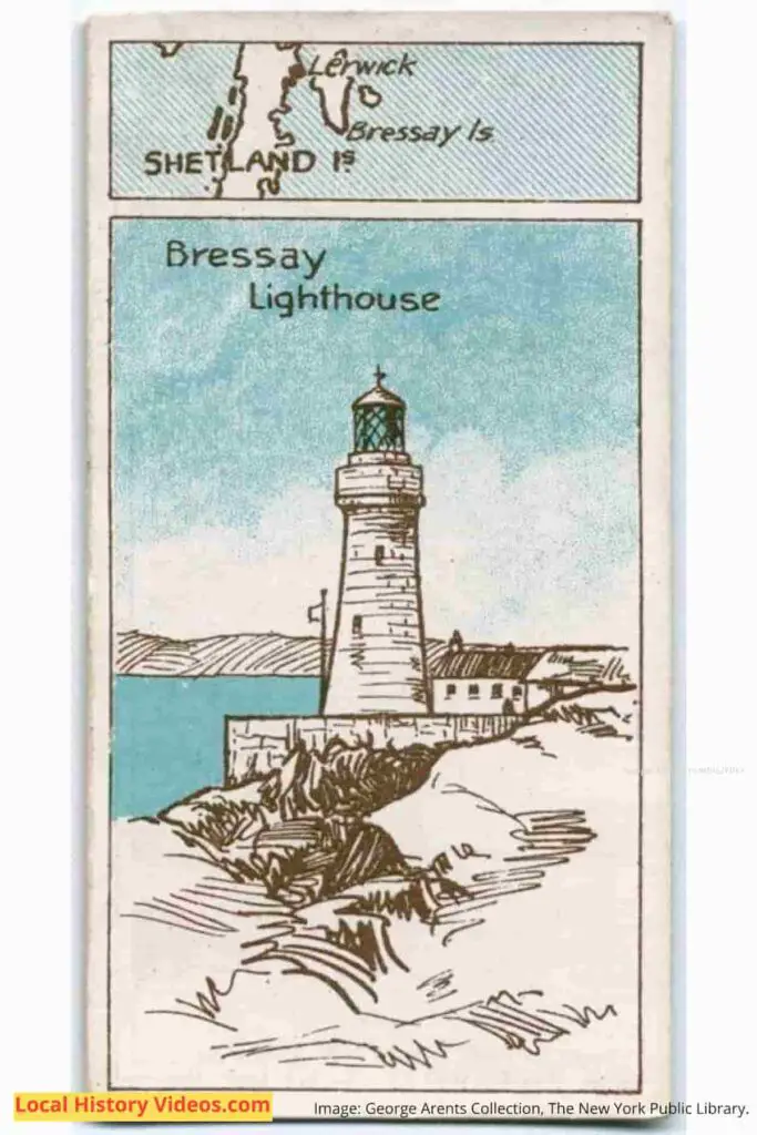 Old picture cigarette card of the Lighthouse at Bressay, Scotland