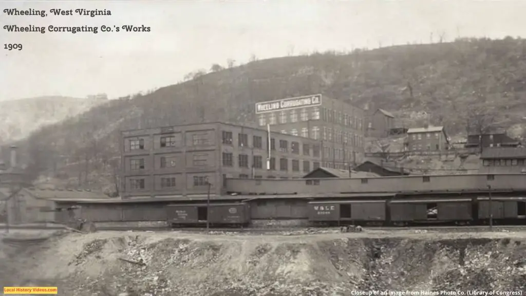 Closeup 1 of an old photo panorama of the Wheeling Corrugated Company's Works at Wheeling, West Virginia, in 1909