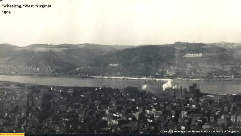 Closeup 1 of old photo panorama of Wheeling, West Virginia, circa 1909