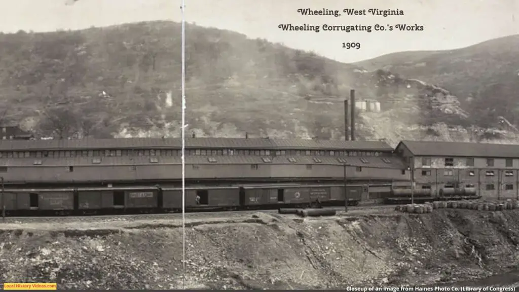 Closeup 2 of an old photo panorama of the Wheeling Corrugated Company's Works at Wheeling, West Virginia, in 1909