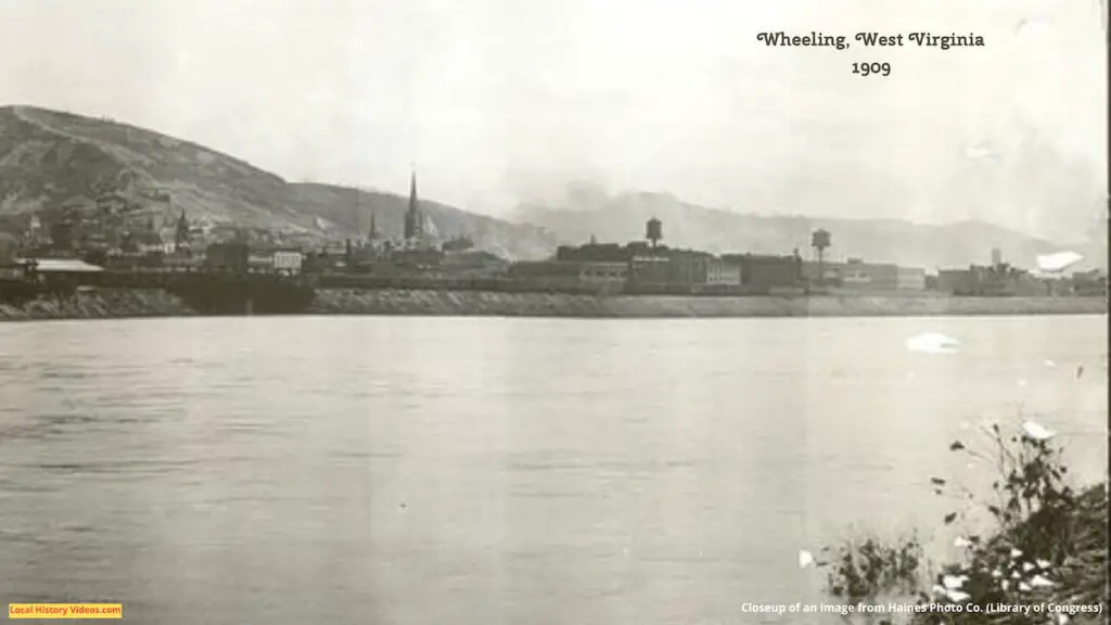 Closeup 4 of an old panorama photo of the riverfront at Wheeling, West Virginia, circa 1909