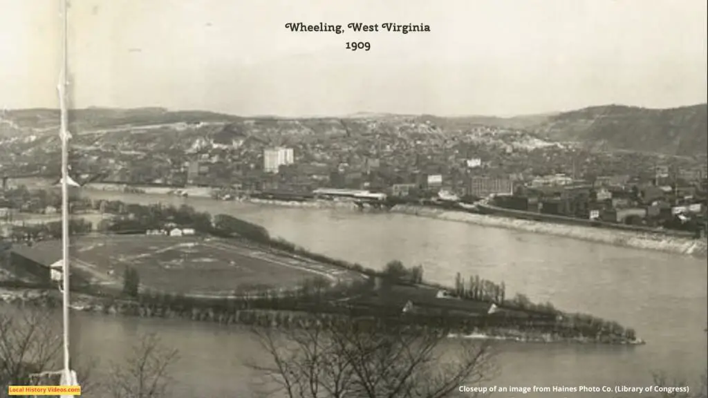 Closeup 7 of an old panorama photo of the riverfront at Wheeling, West Virginia, circa 1909