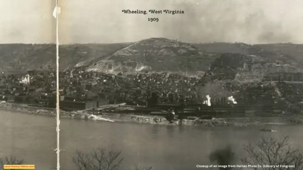 Closeup 8 of an old panorama photo of the riverfront at Wheeling, West Virginia, circa 1909