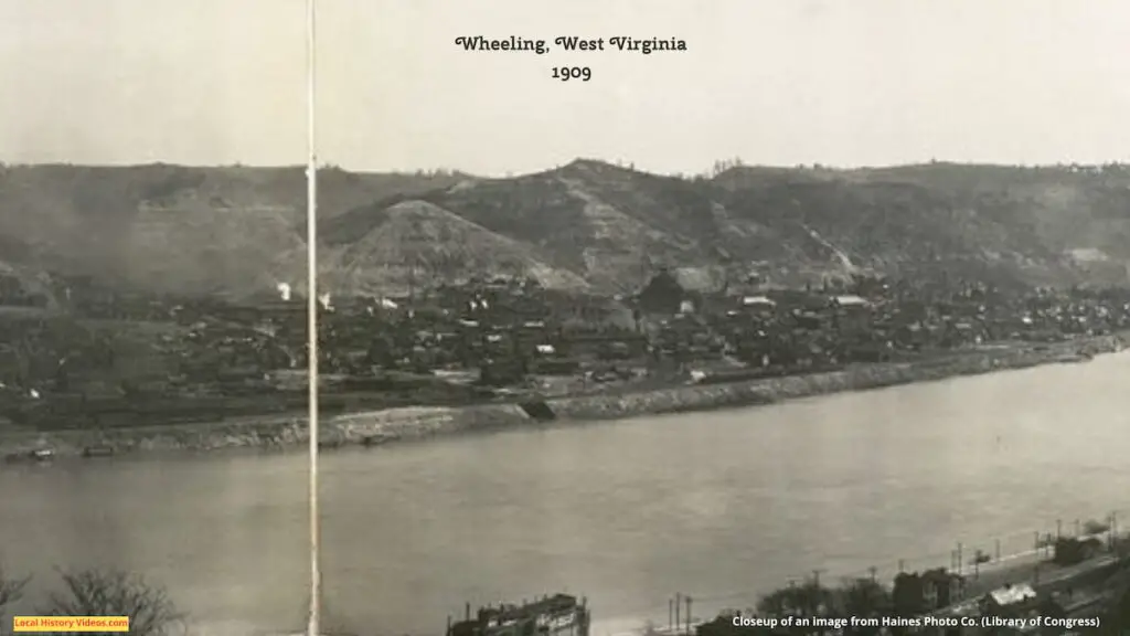 Closeup 9 of an old panorama photo of the riverfront at Wheeling, West Virginia, circa 1909