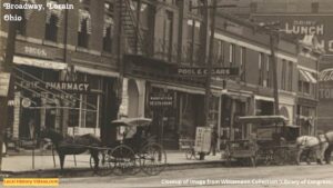 Closeup of an old photo of Broadway in Lorain, Ohio