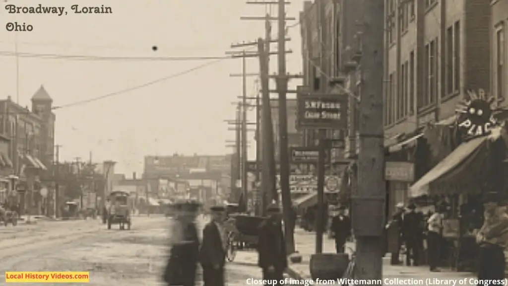 Closeup of old photo of Broadway in Lorain, Ohio