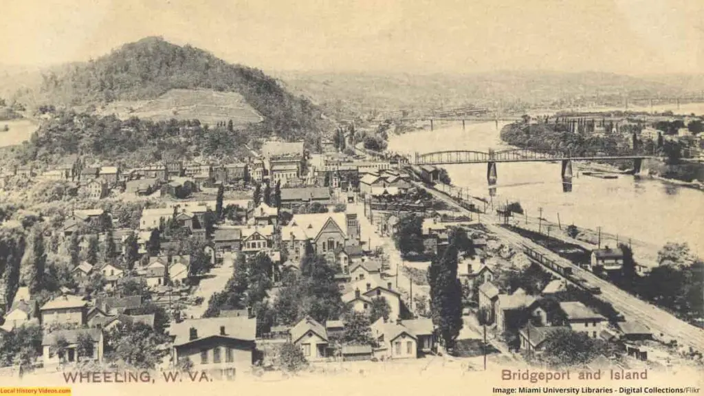 Old photo of Bridgeport and the island at Wheeling, West Virginia
