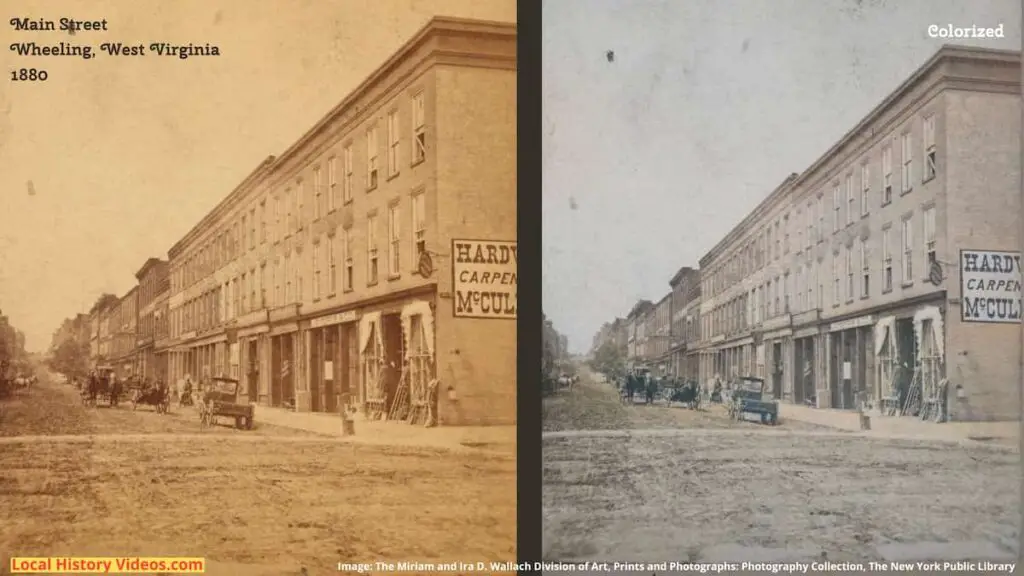 Old photo of Main Street in Wheeling, West Virginia, taken in 1880