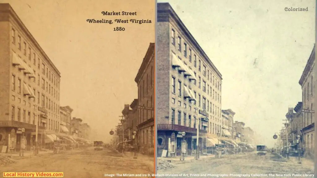 Old photo of Market Street, Wheeling, West Virginia, taken in 1880
