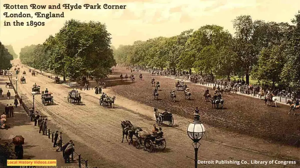 Old photo of Rotten Row and Hyde Park Corner, London, England, in the 1890s