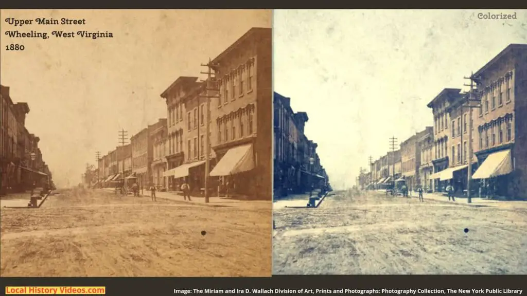 Old photo of Upper Main Street in Wheeling, West Virginia, taken in 1880