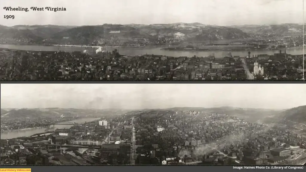 Old photo panorama of Wheeling, West Virginia, circa 1909