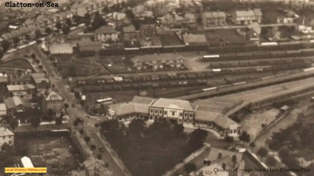 Closeup of an extract from an old photo postcard of Clacton-on-Sea from the air