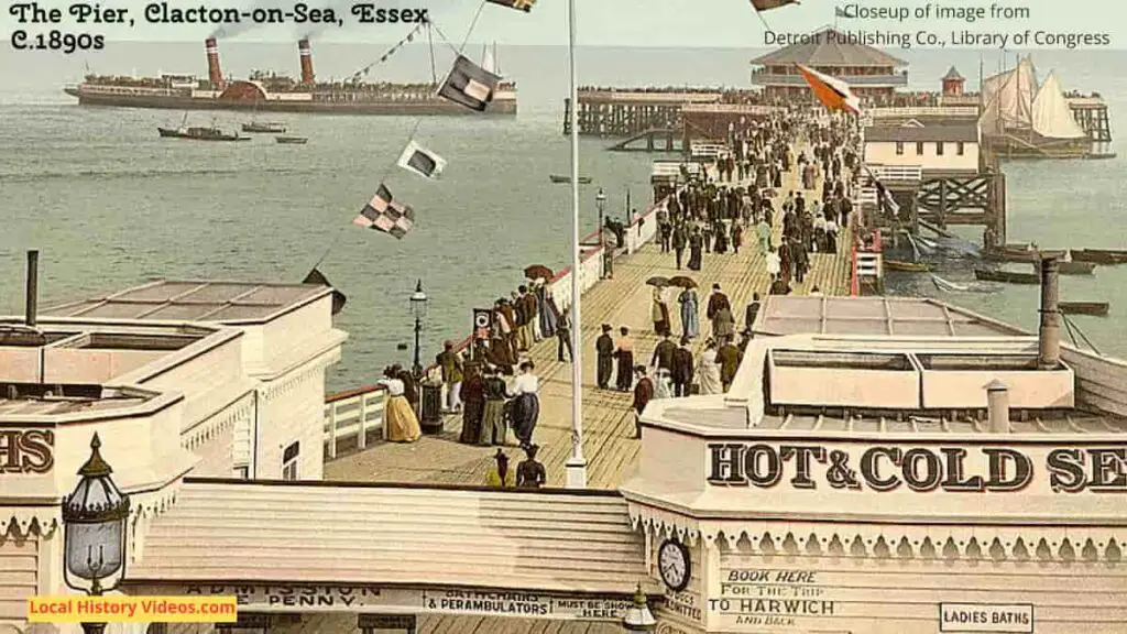 Closeup of an old photo of the Pier at Clacton-on-Sea, Essex, in the 1890s