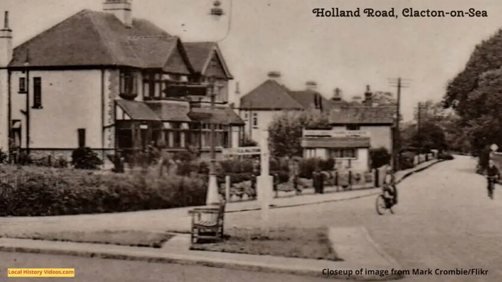 Closeup of an old photo postcard of Holland Road, Clacton-on-Sea, Essex