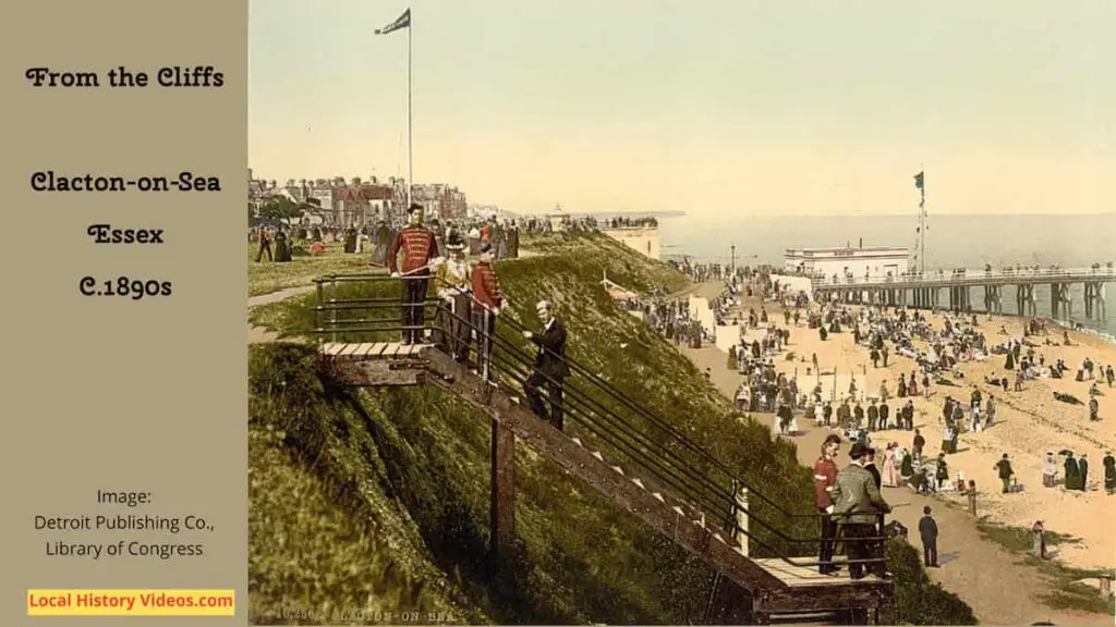 Old photo of soldiers at the seaside, Clacton-on-Sea, Essex, in the 1890s