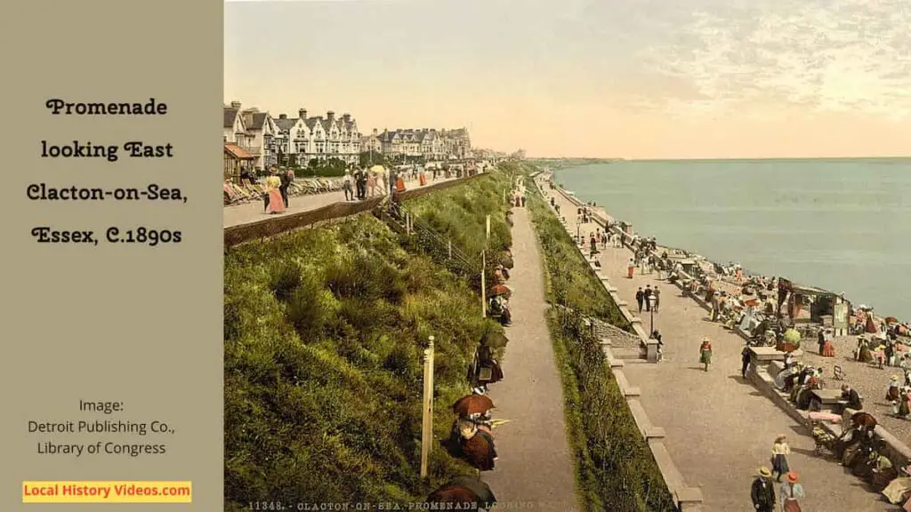 Old photo of the view looking East of the promenade at Clacton-on-Sea, Essex, in the 1890s
