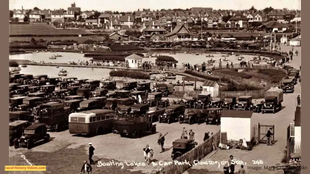 Old photo postcard at the Boating Lakes and car park, Clacton-on-Sea, Essex