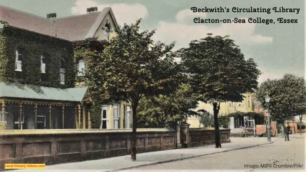 Old photo postcard of Beckwith's Circulating Library, Clacton-on-Sea College, Essex