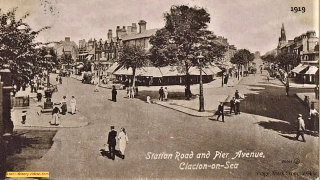 Old photo postcard of Station Road and Pier Avenue, Clacton-on-Sea, Essex, circa 1919