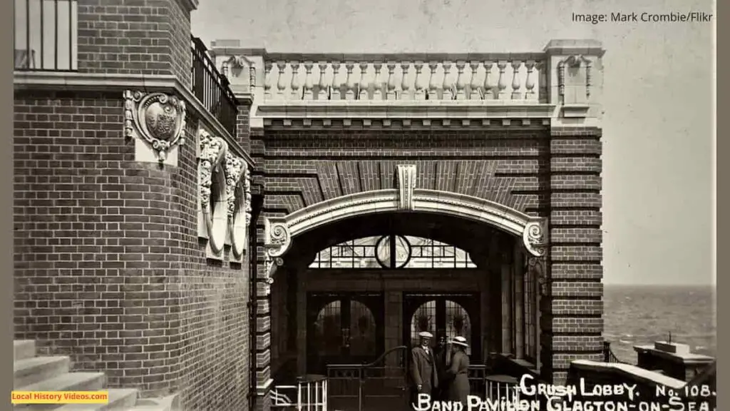 Old photo postcard of the Crush Lobby at the Band Pavilion in Clacton-on-Sea, Essex