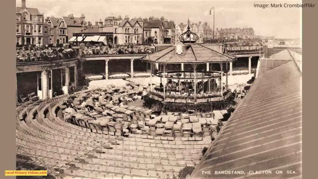 Old photo postcard of the Sunken Bandstand at Clacton-on-Sea, Essex, England