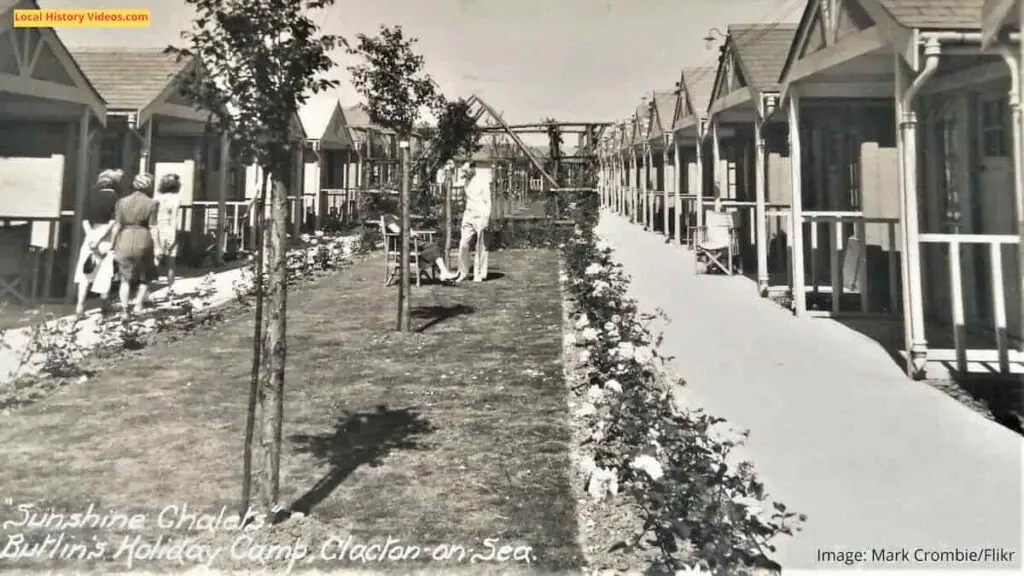 Old photo postcard of the Sunshine Chalets at Butlin's Holiday Camp, Clacton-on-Sea