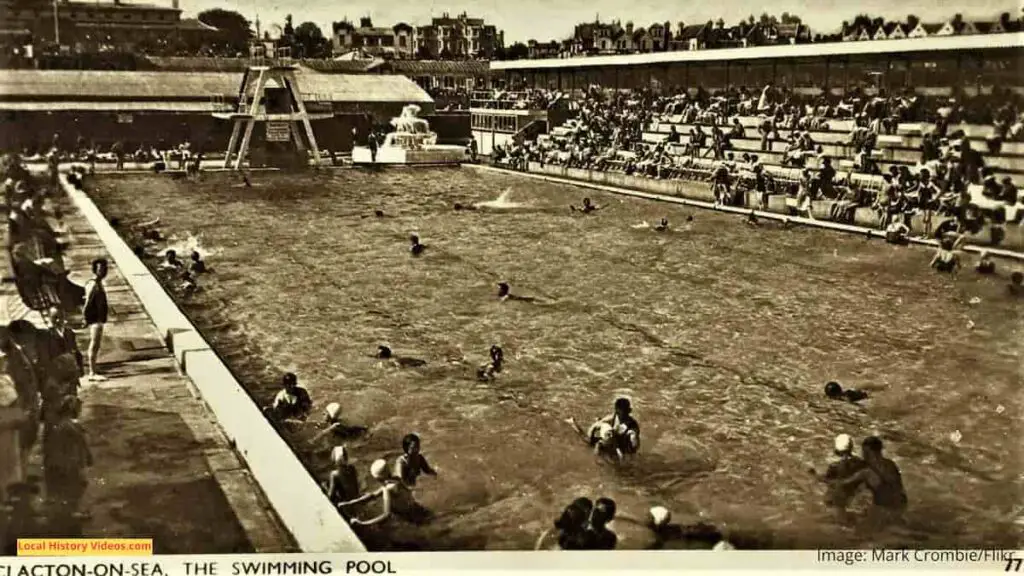 Old photo postcard of the outdoor swimming pool at Clacton-on-Sea, Essex