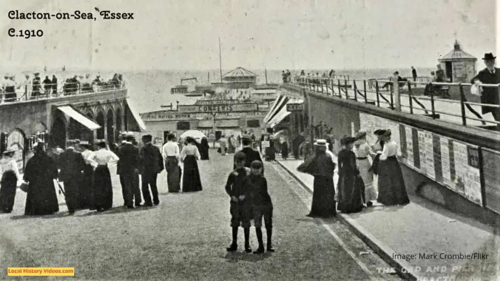 Old photo postcard of the pier and sea at Clacton-on-Sea, Essex, circa 1910