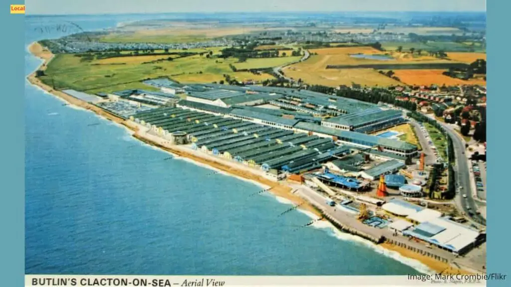 Old photo postcard with an aerial view of the huge Butlin's Holiday Camp at Clacton-on-Sea, Essex