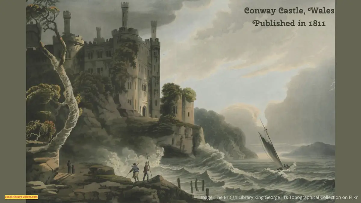 Old picture of Conway Castle, Wales, published in 1811