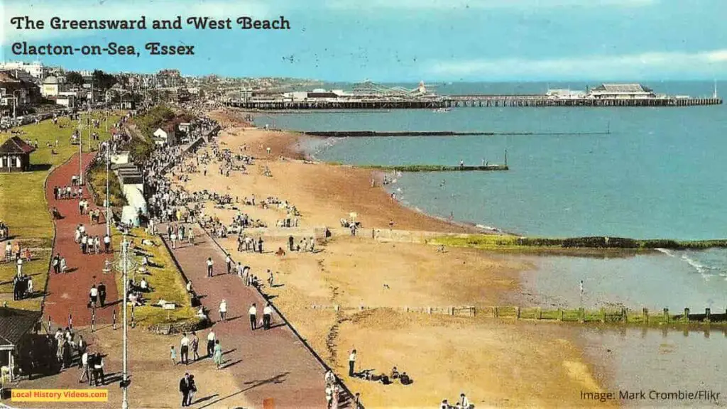 Vintage photo postcard of the Greensward and West Beach at Clacton-on-Sea, Essex