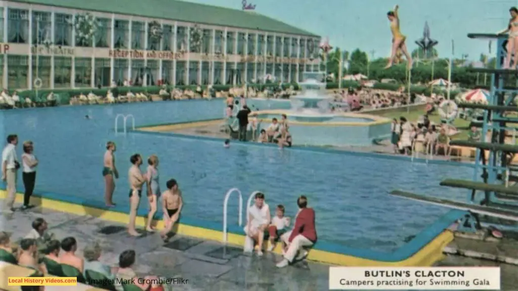 Vintage postcard of campers practising for the Swimming Gala at the Butlins Holiday Camp in Clacton-on-Sea, Essex