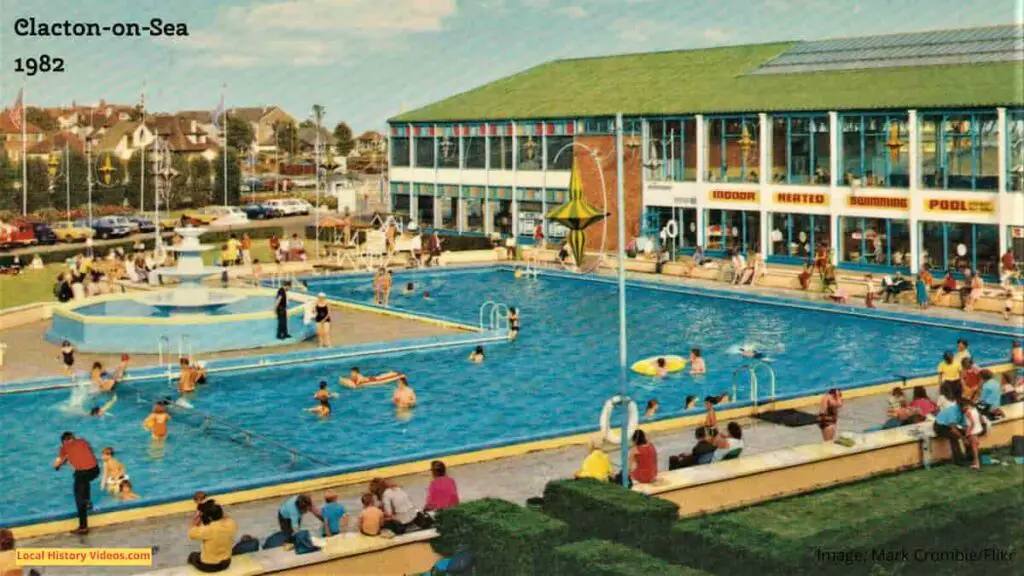 Vintage postcard of the Butlins swimming pools at Clacton-on-Sea, circa 1982
