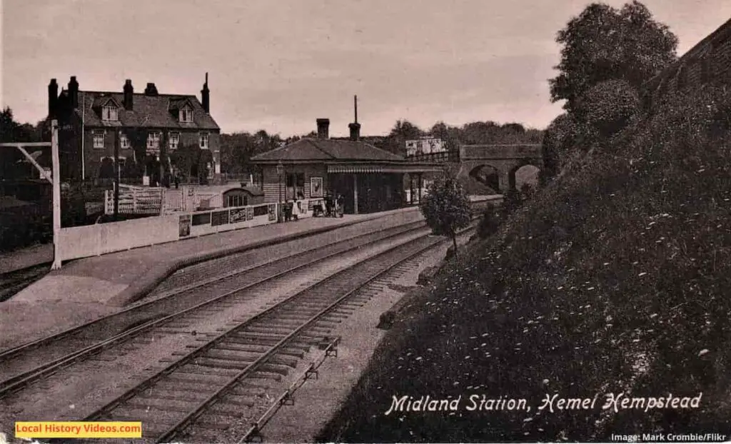 Old photo postcard of the Midland Station at Hemel Hempstead, England