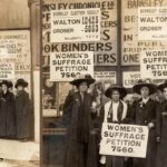 Old photo of the Women's Suffrage campaigners outside the offices of the Barnsley Chronicle, South Yorkshire, on 20 January 1910