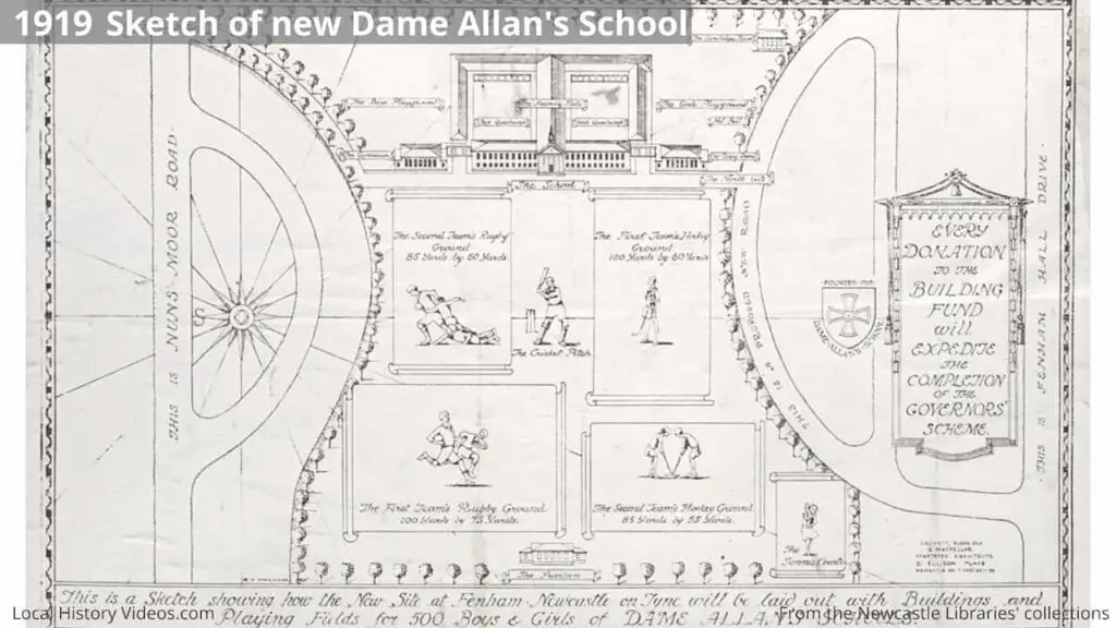 1919 sketch of the new Dame Allan's School in Fenham, Newcastle upon Tyne