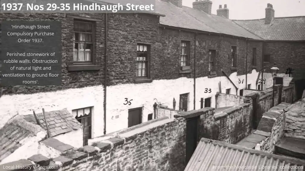 1937 photo of condemned houses at numbers 29, 31, 33 and 35 Hindhaugh Street, Fenham, Newcastle upon Tyne