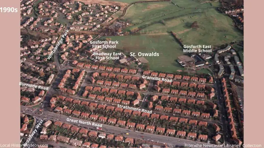 1990s aerial photo of GEMS and St Oswalds schools with nearby housing