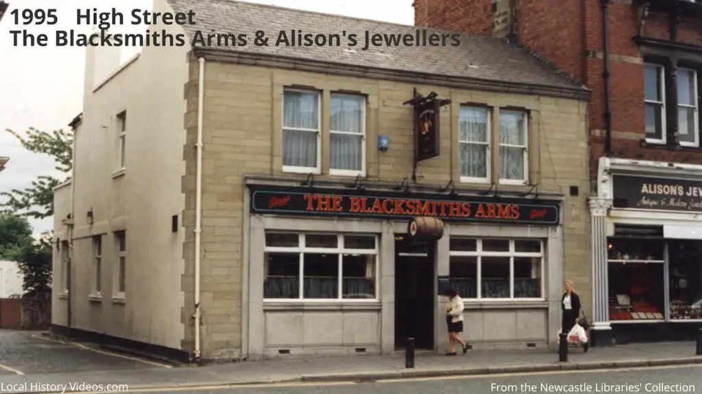 1995 photo of The Blacksmiths Arms and Alison's Jewellers on Gosforth High Street, Newcastle upon Tyne