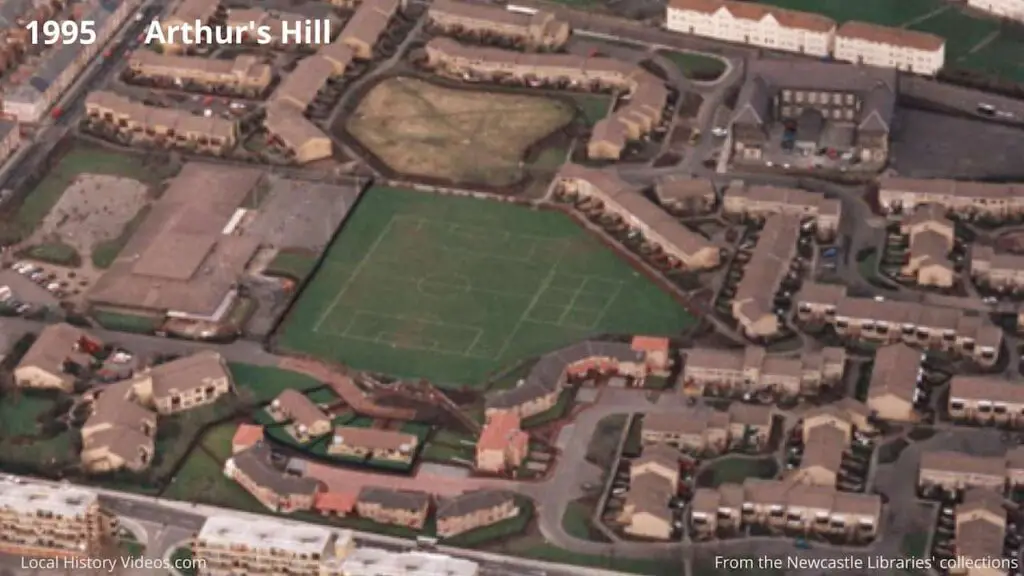 Closeup extract from a 1995 aerial photo of Arthur's Hill, Newcastle upon Tyne