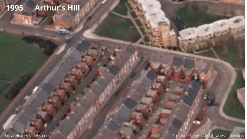 Closeup extract of a 1995 aerial photo of Arthur's Hill, Newcastle upon Tyne