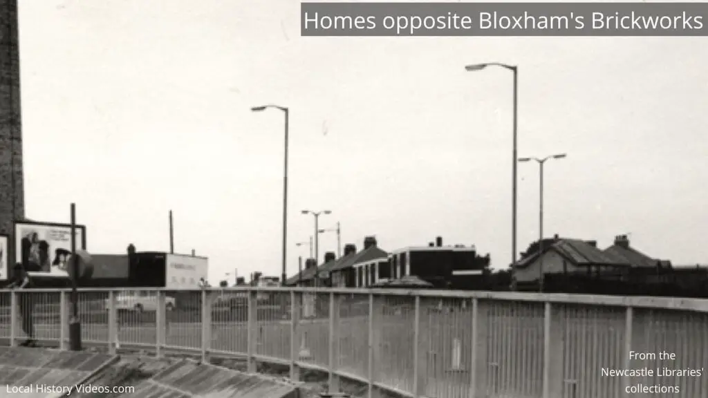 Closeup of an old photo focusing on the homes opposite Bloxham's Brickworks (now Morrisons), Cowgate, Newcastle upon Tyne