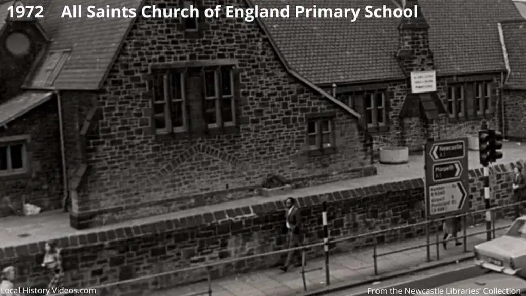 Closeup of an old photo of All Saints CofE Primary School in Gosforth, Newcastle upon Tyne, in 1972