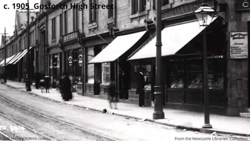 Closeup of an old photo of Gosforth High Street, Newcastle upon Tyne, circa 1905