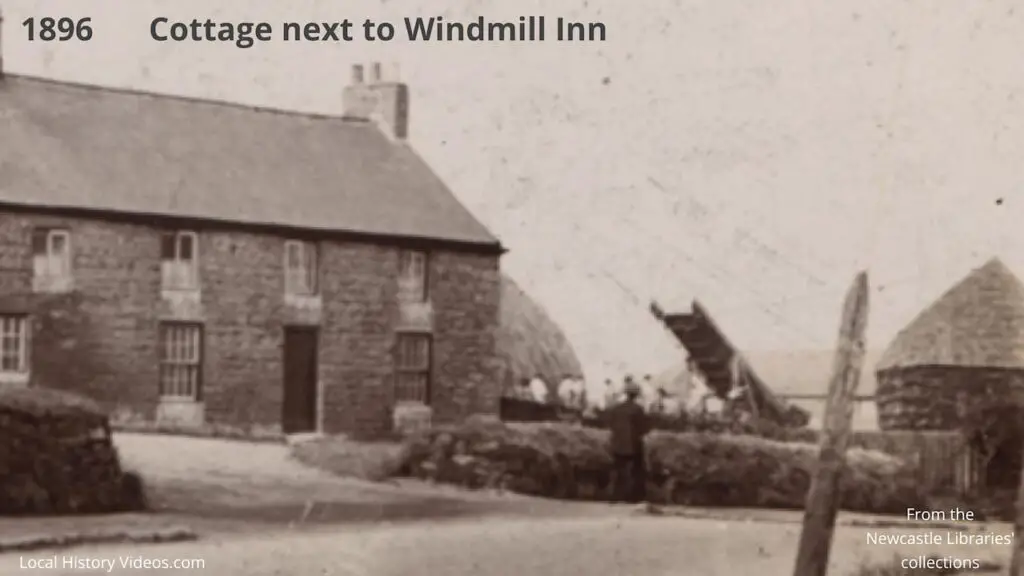 Closeup of an old photo of the cottage next to the Windmill Inn, Cowgate, Newcastle upon Tyne, in 1896
